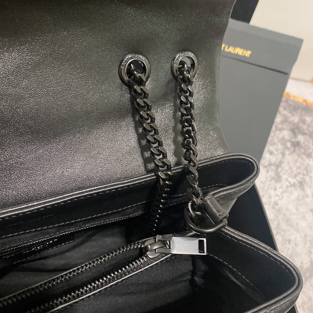 Y*L LOULOU MEDIUM IN QUILTED LEATHER ALL BLACK 12.5 X 8.6 X 3.5 INCHES