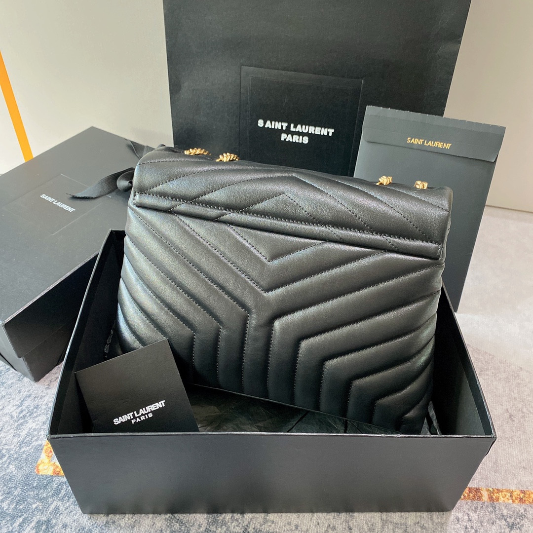 Y*L LOULOU MEDIUM IN QUILTED LEATHER BLACK 12.5 X 8.6 X 3.5 INCHES