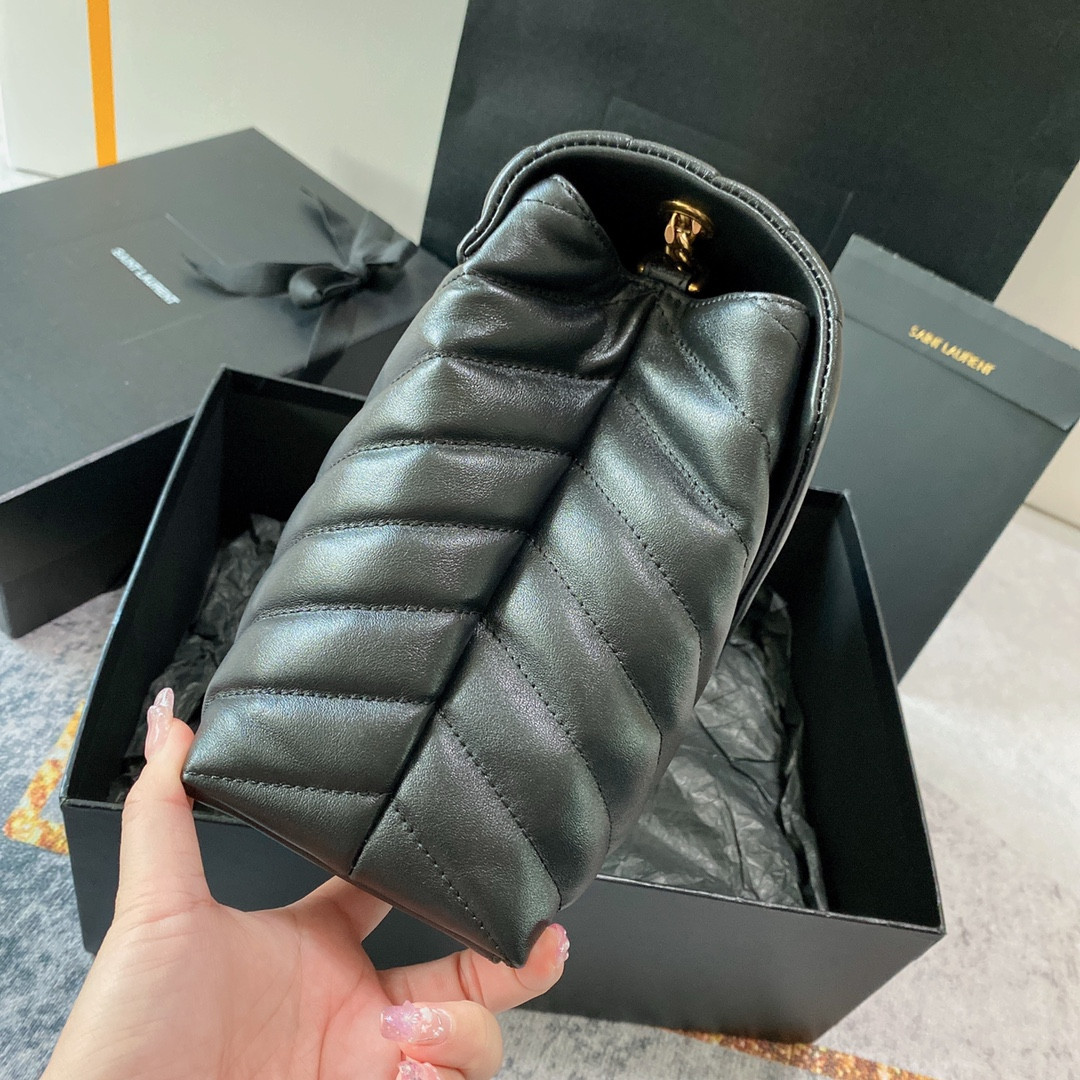 Y*L LOULOU MEDIUM IN QUILTED LEATHER BLACK 12.5 X 8.6 X 3.5 INCHES