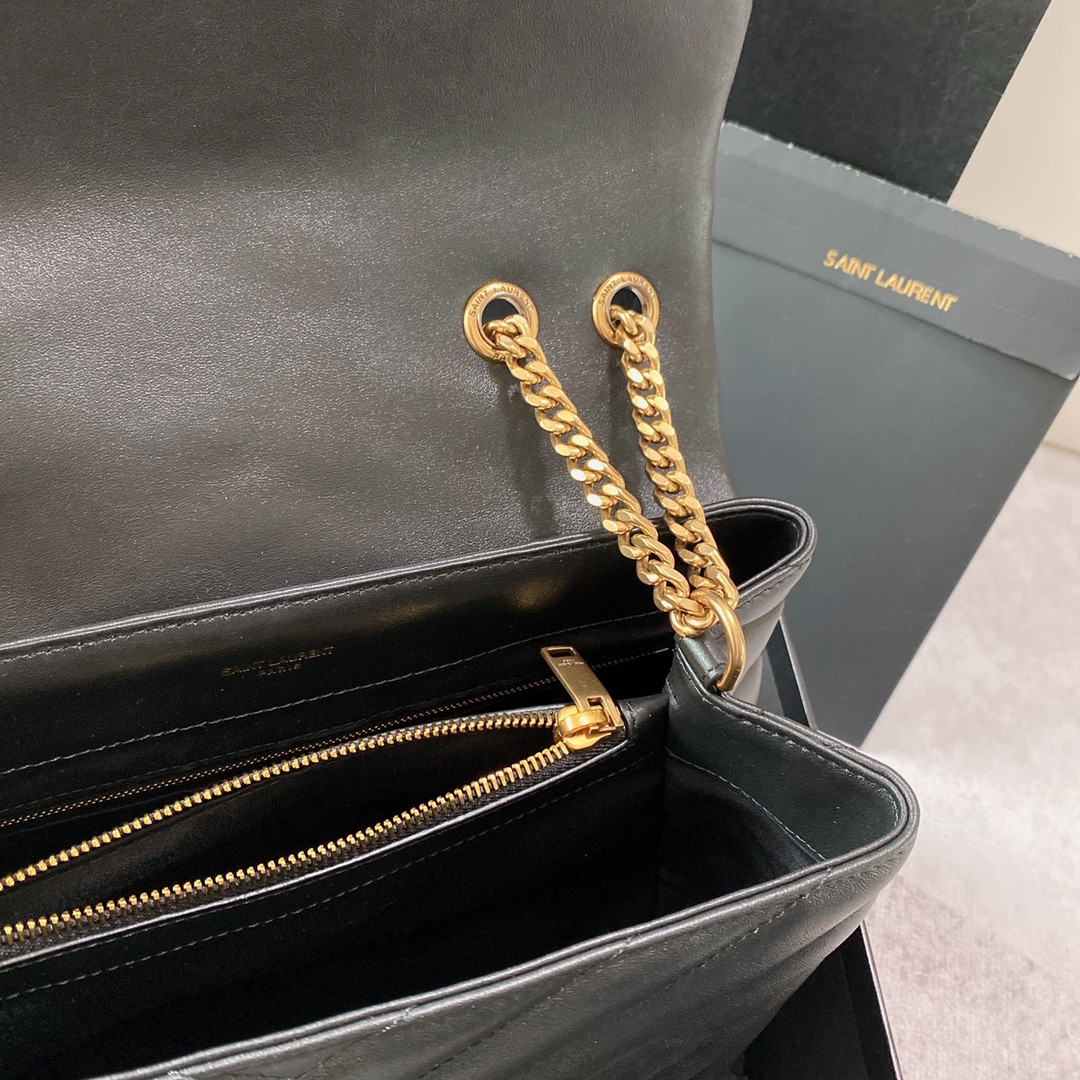 Y*L LOULOU MEDIUM IN QUILTED LEATHER BLACK 12.5 X 8.6 X 3.5 INCHES