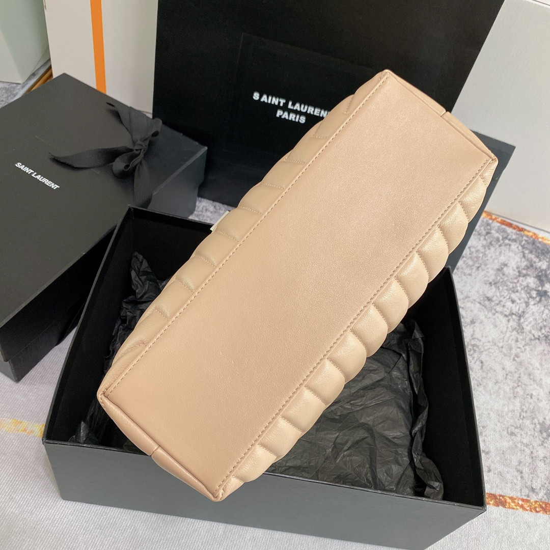 Y*L LOULOU MEDIUM IN QUILTED LEATHER DARK BEIGE SILVER 12.5 X 8.6 X 3.5 INCHES