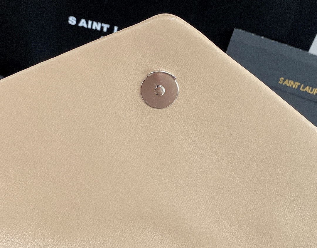 Y*L LOULOU MEDIUM IN QUILTED LEATHER DARK BEIGE SILVER 12.5 X 8.6 X 3.5 INCHES