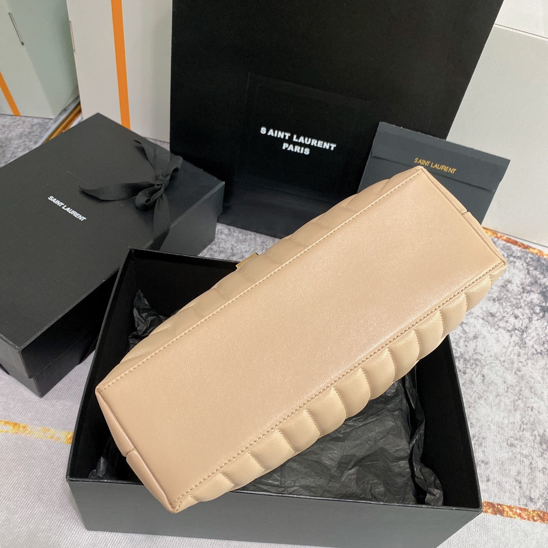 Y*L LOULOU MEDIUM IN QUILTED LEATHER DARK BEIGE 12.5 X 8.6 X 3.5 INCHES