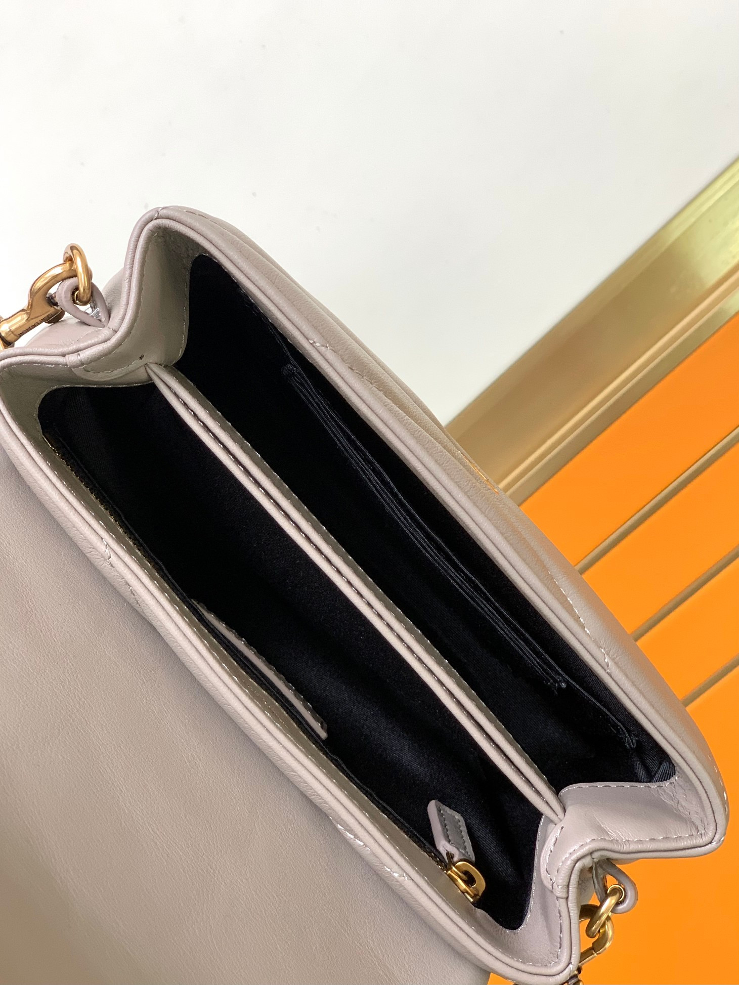 Y*L TOY LOULOU IN QUILTED LEATHER GREYISH BROWN 7.9 X 5.5 X 3 INCHES