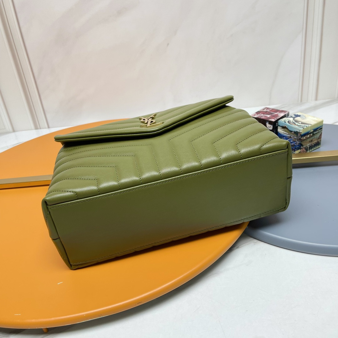 Y*L LOULOU MEDIUM IN QUILTED LEATHER DARK GREEN 12.5 X 8.6 X 3.5 INCHES