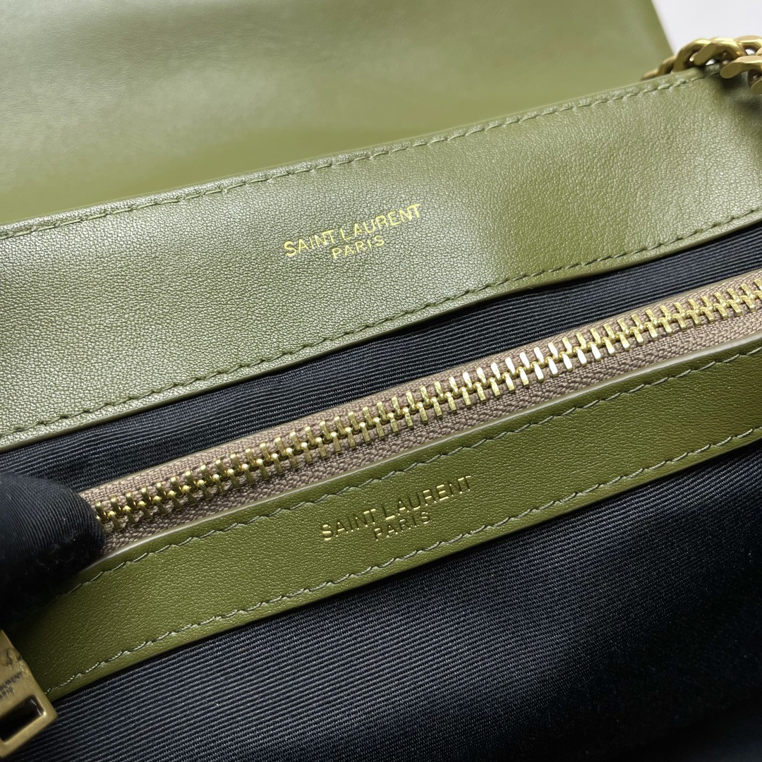 Y*L LOULOU MEDIUM IN QUILTED LEATHER DARK GREEN 12.5 X 8.6 X 3.5 INCHES