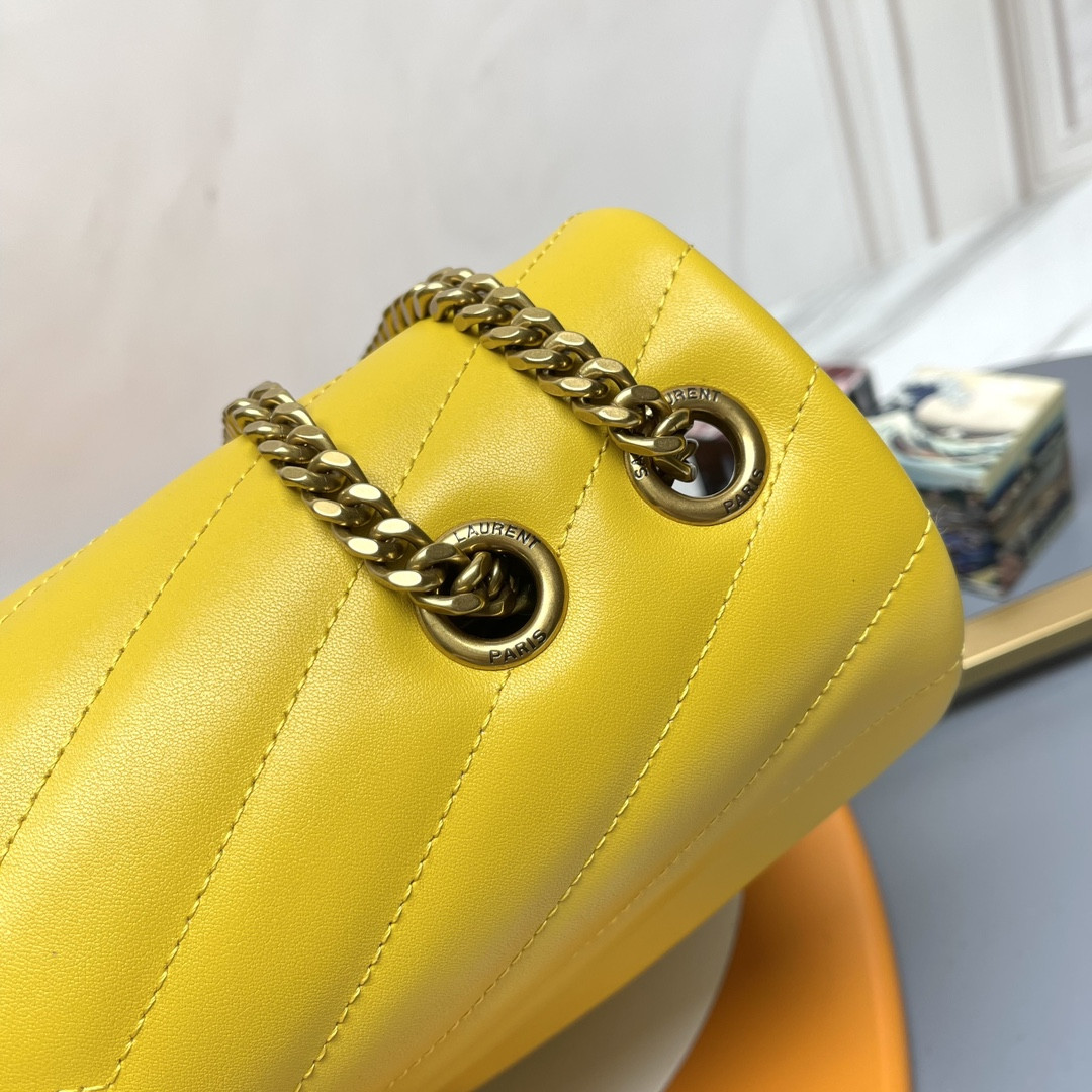 Y*L LOULOU MEDIUM IN QUILTED LEATHER YELLOW 12.5 X 8.6 X 3.5 INCHES