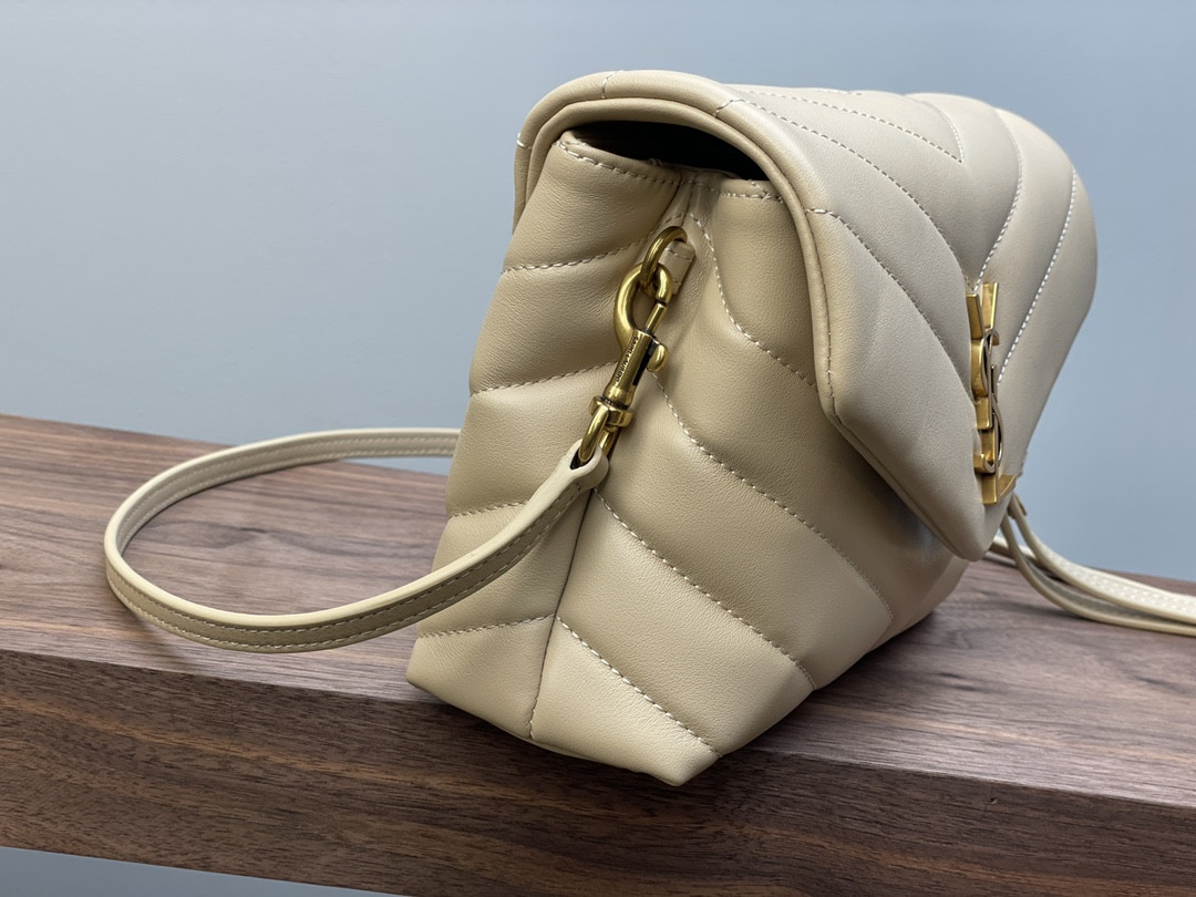 Y*L TOY LOULOU IN QUILTED LEATHER DARK BEIGE 7.9 X 5.5 X 3 INCHES