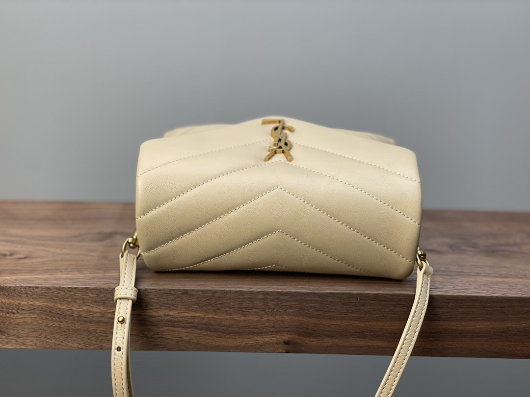 Y*L TOY LOULOU IN QUILTED LEATHER DARK BEIGE 7.9 X 5.5 X 3 INCHES