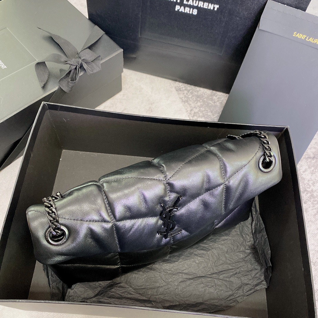 Y*L PUFFER SMALL IN NAPPA LEATHER ALL BLACK 11.4 X 6.6 X 4.3 INCHES