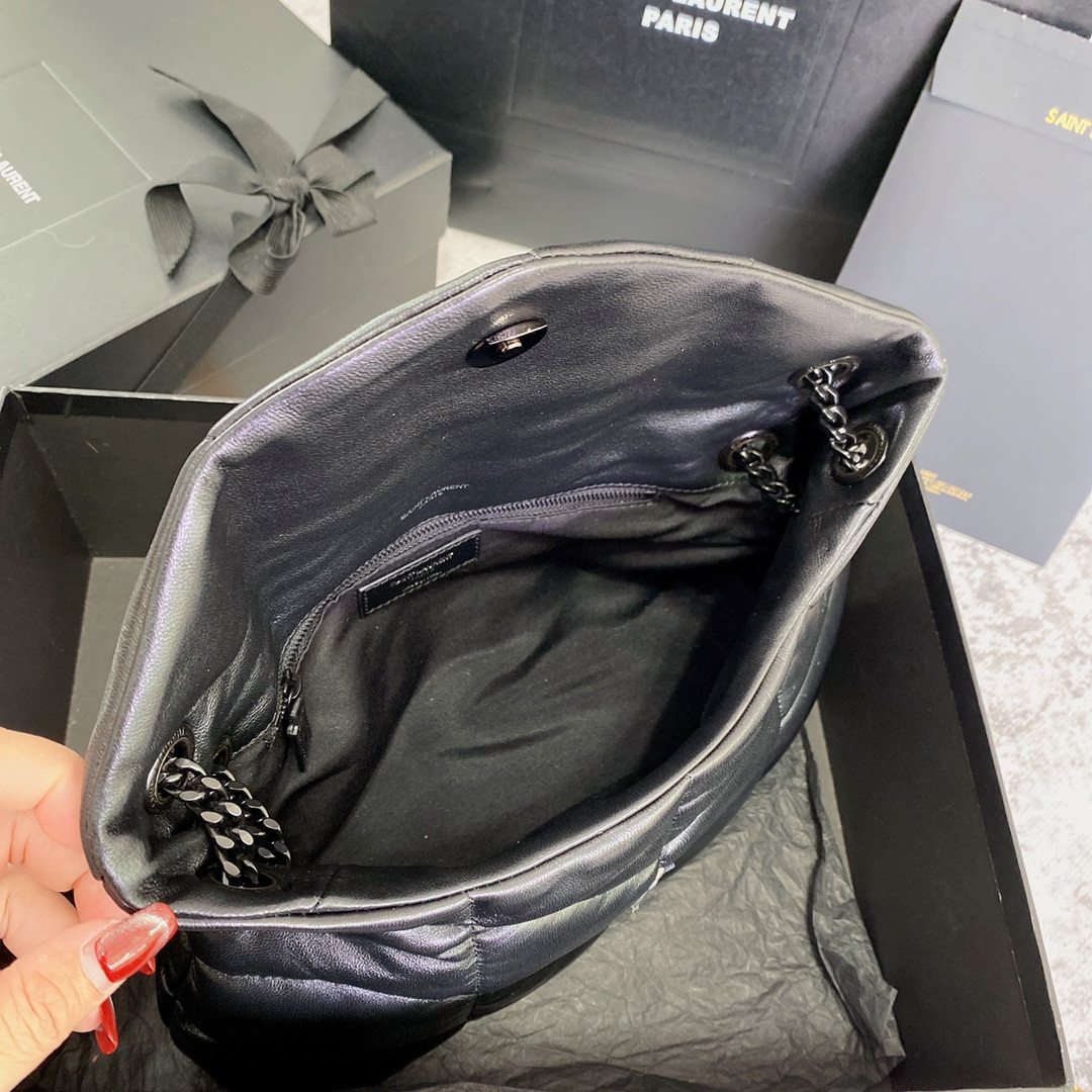 Y*L PUFFER SMALL IN NAPPA LEATHER ALL BLACK 11.4 X 6.6 X 4.3 INCHES