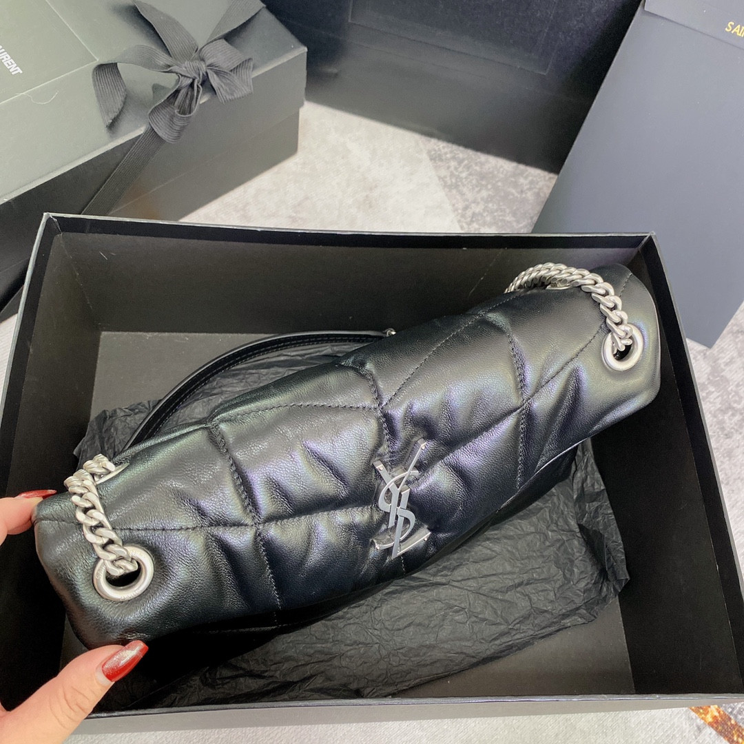 Y*L PUFFER SMALL IN NAPPA LEATHER BLACK SILVER 11.4 X 6.6 X 4.3 INCHES