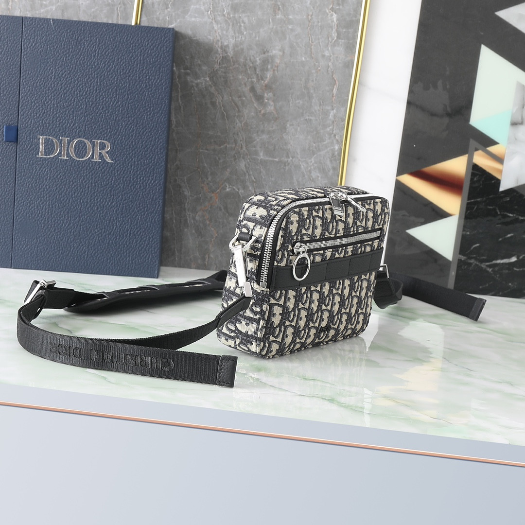 D*0r Safari Bag with Strap  Beige and Black D*0r Oblique Jacquard 8.5 x 6 x 2.5 inches