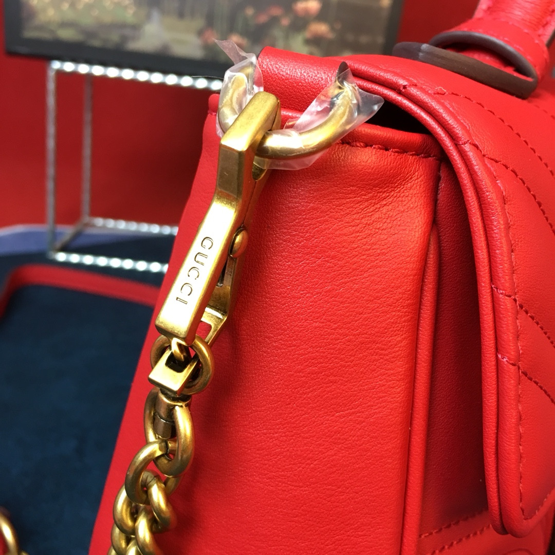 G*u*i GG MARMONT SMALL SHOULDER BAG RED 10"W x 6"H x 3"D