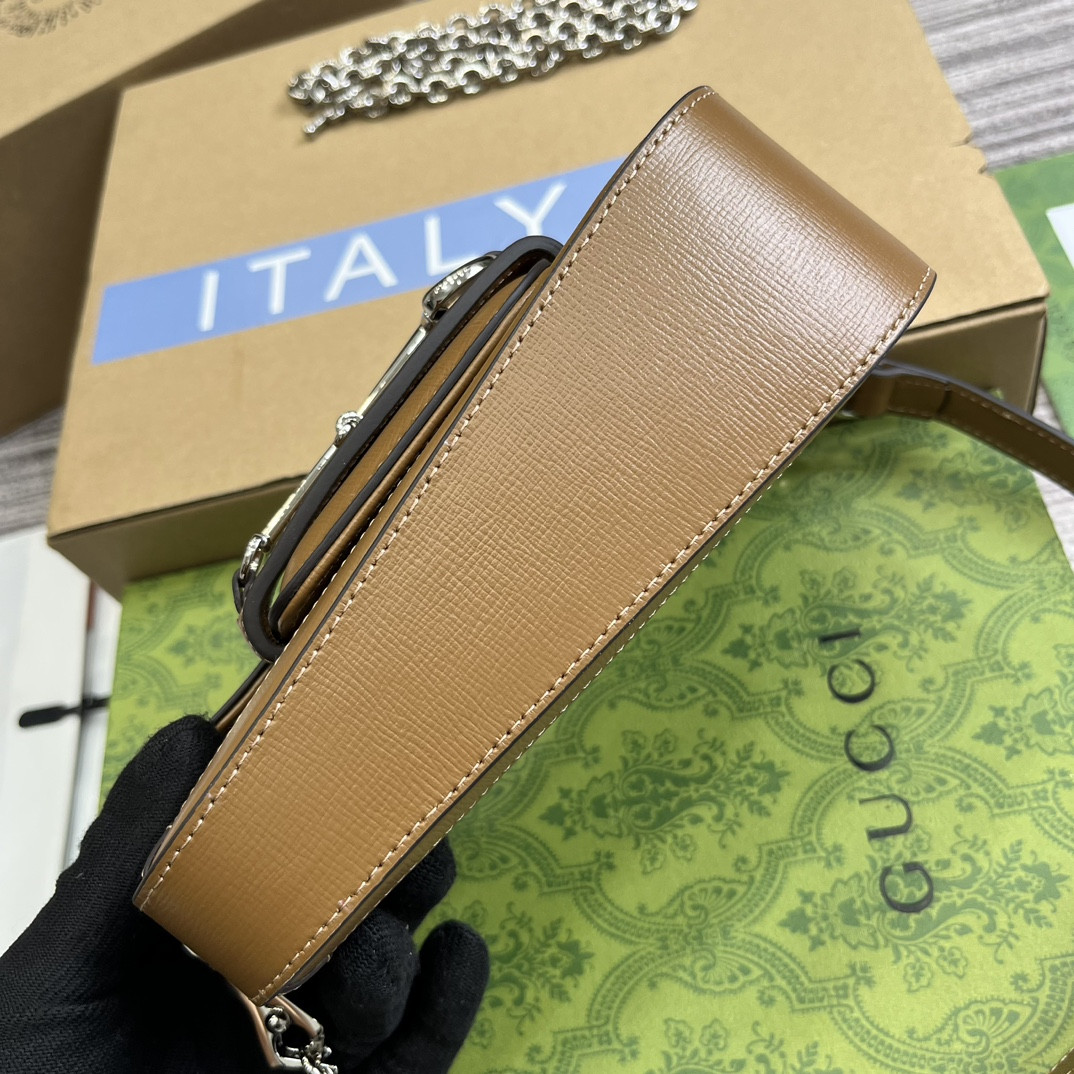 G*u*i HORSEBIT 1955 MINI SHOULDER BAG BROWN 7.7"W x 5-3.1"H x 2.4-1.2"D