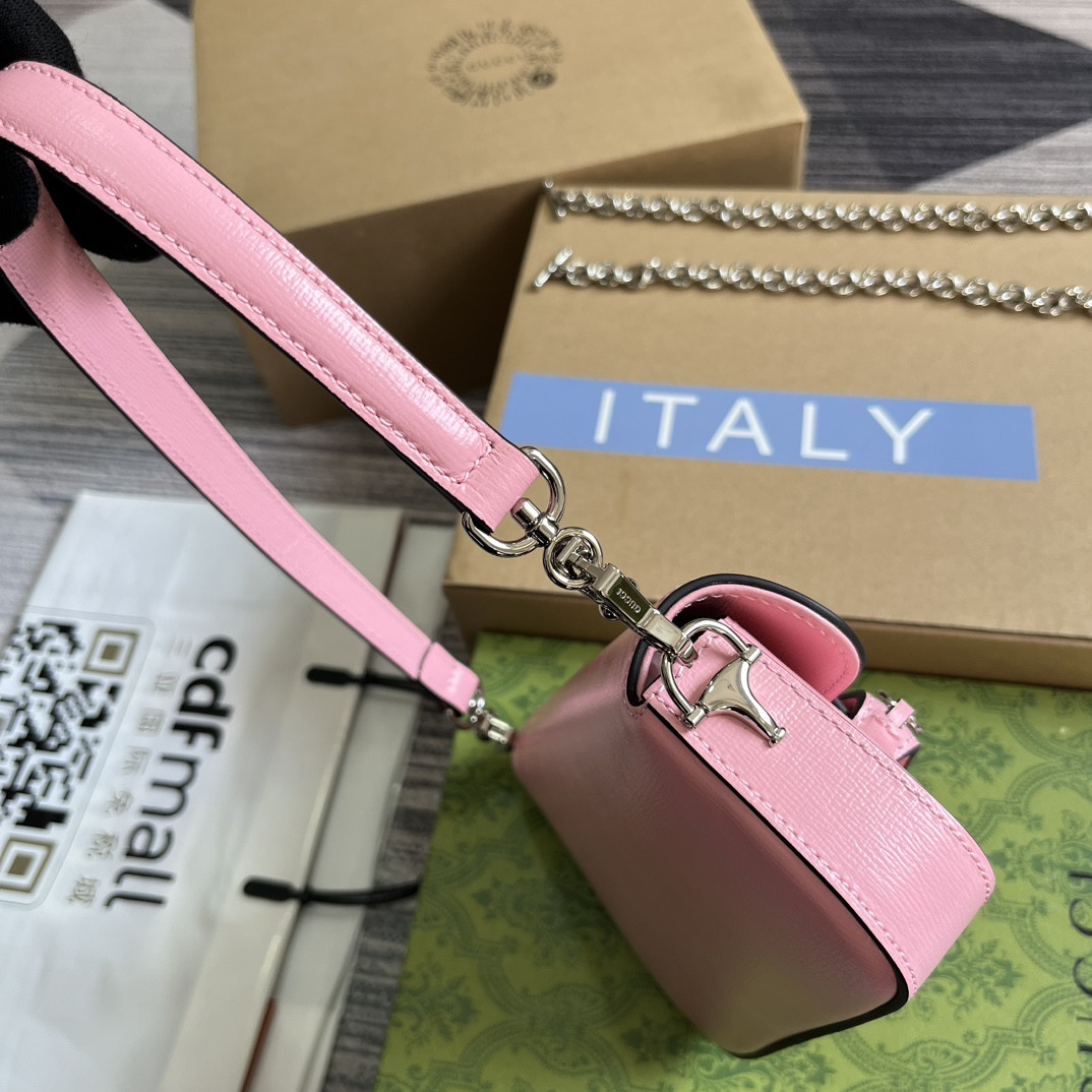 G*u*i HORSEBIT 1955 MINI SHOULDER BAG PINK 7.7"W x 5-3.1"H x 2.4-1.2"D