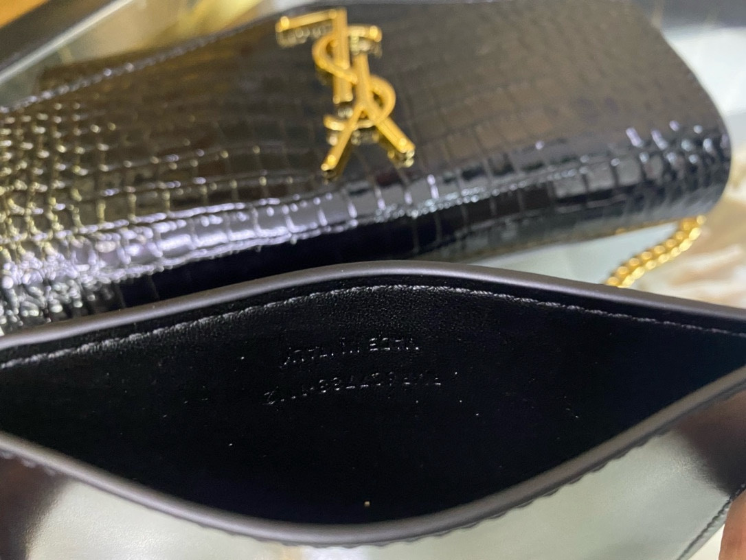 Y*L UPTOWN CHAIN WALLET IN CROCODILE-EMBOSSED SHINY LEATHER 7.5 X 4.7 X 1.2 INCHES