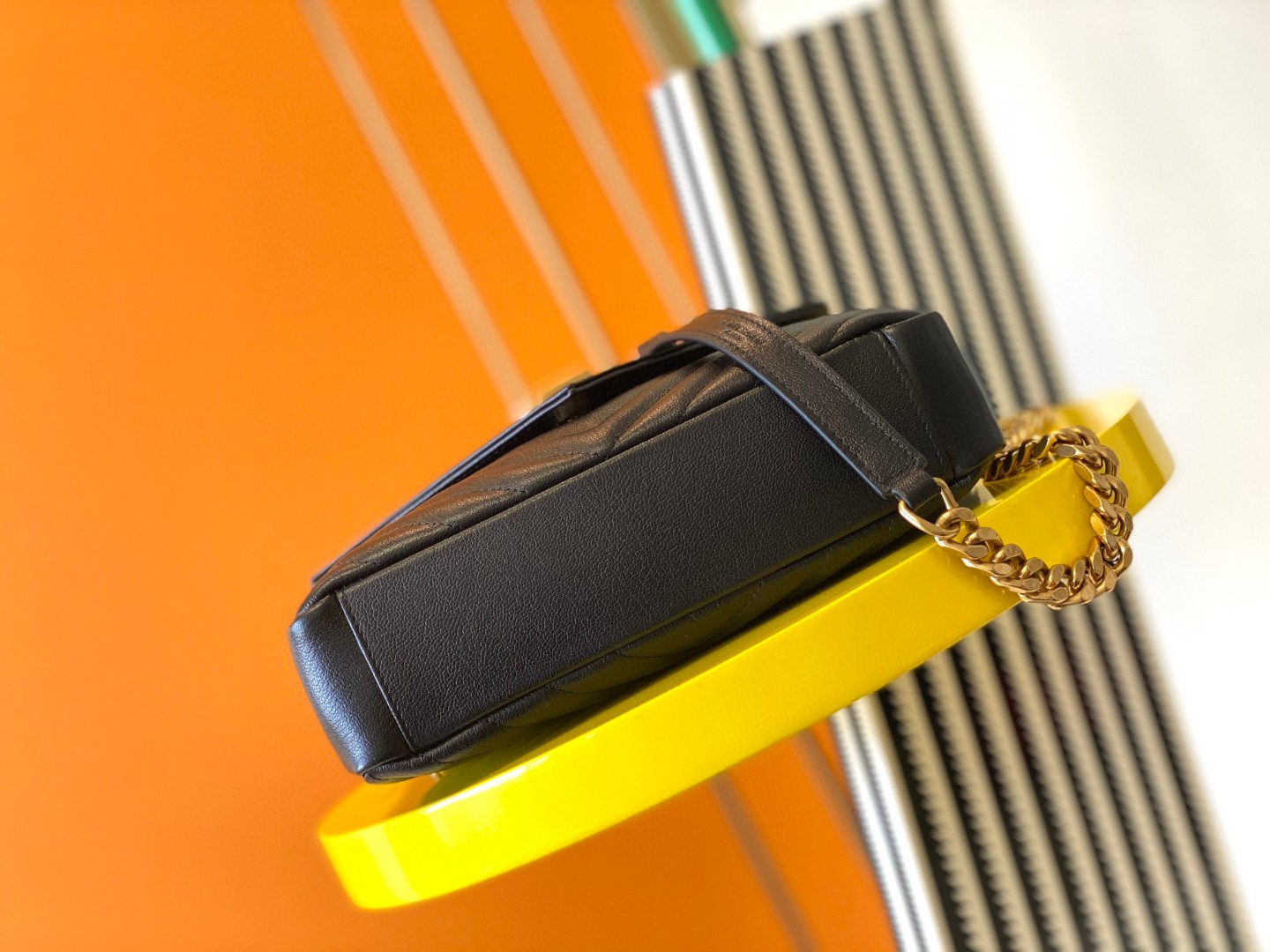 Y*L COLLEGE MEDIUM IN QUILTED LEATHER BLACK 9.4 X 6.6 X 2.5 INCHES