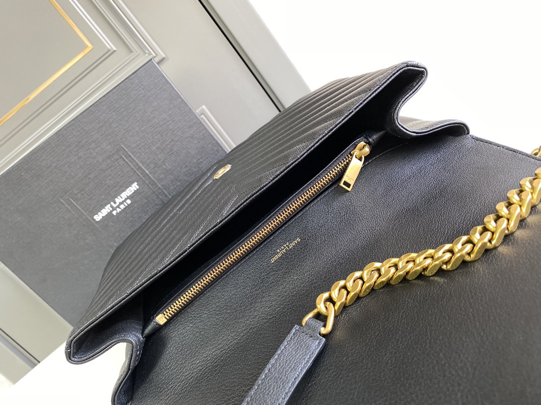 Y*L COLLEGE LARGE IN QUILTED LEATHER BLACK GOLD 32X21X8 CM