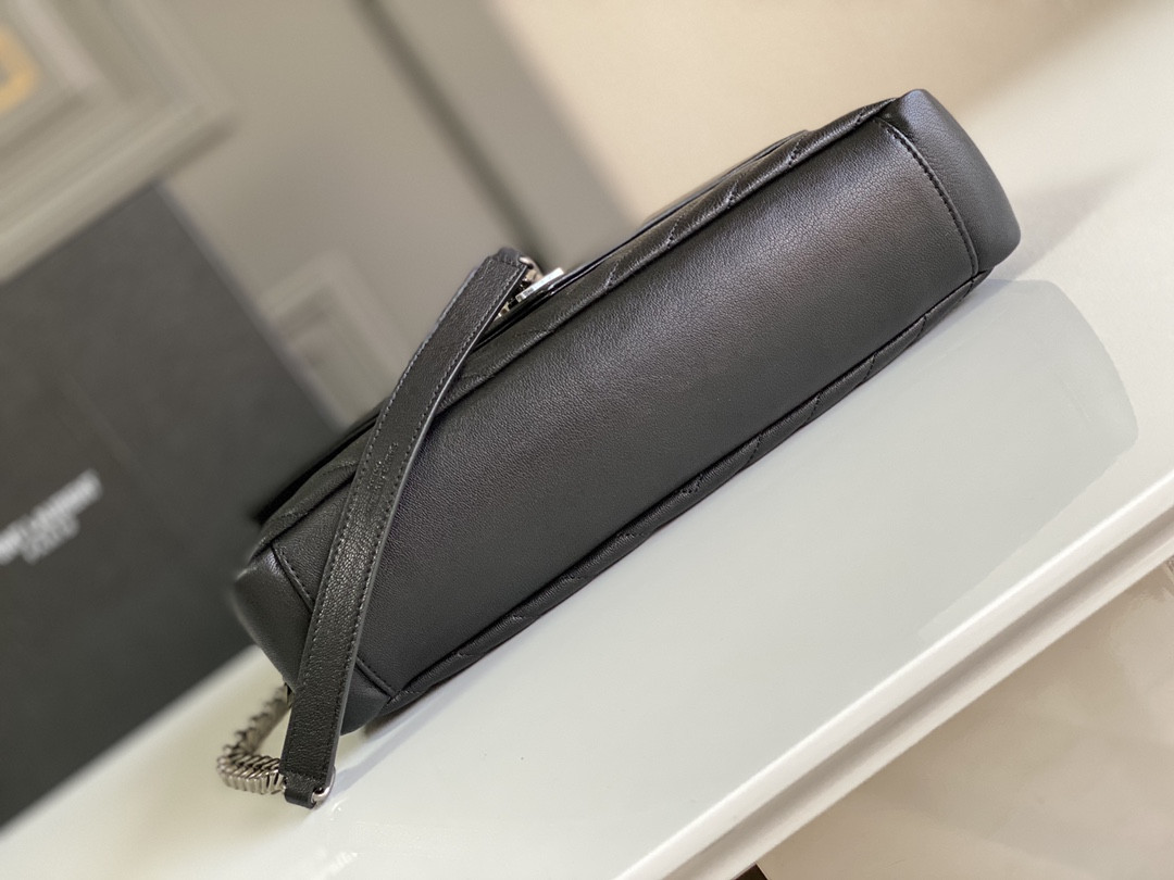 Y*L COLLEGE LARGE IN QUILTED LEATHER BLACK SILVER 32X21X8 CM