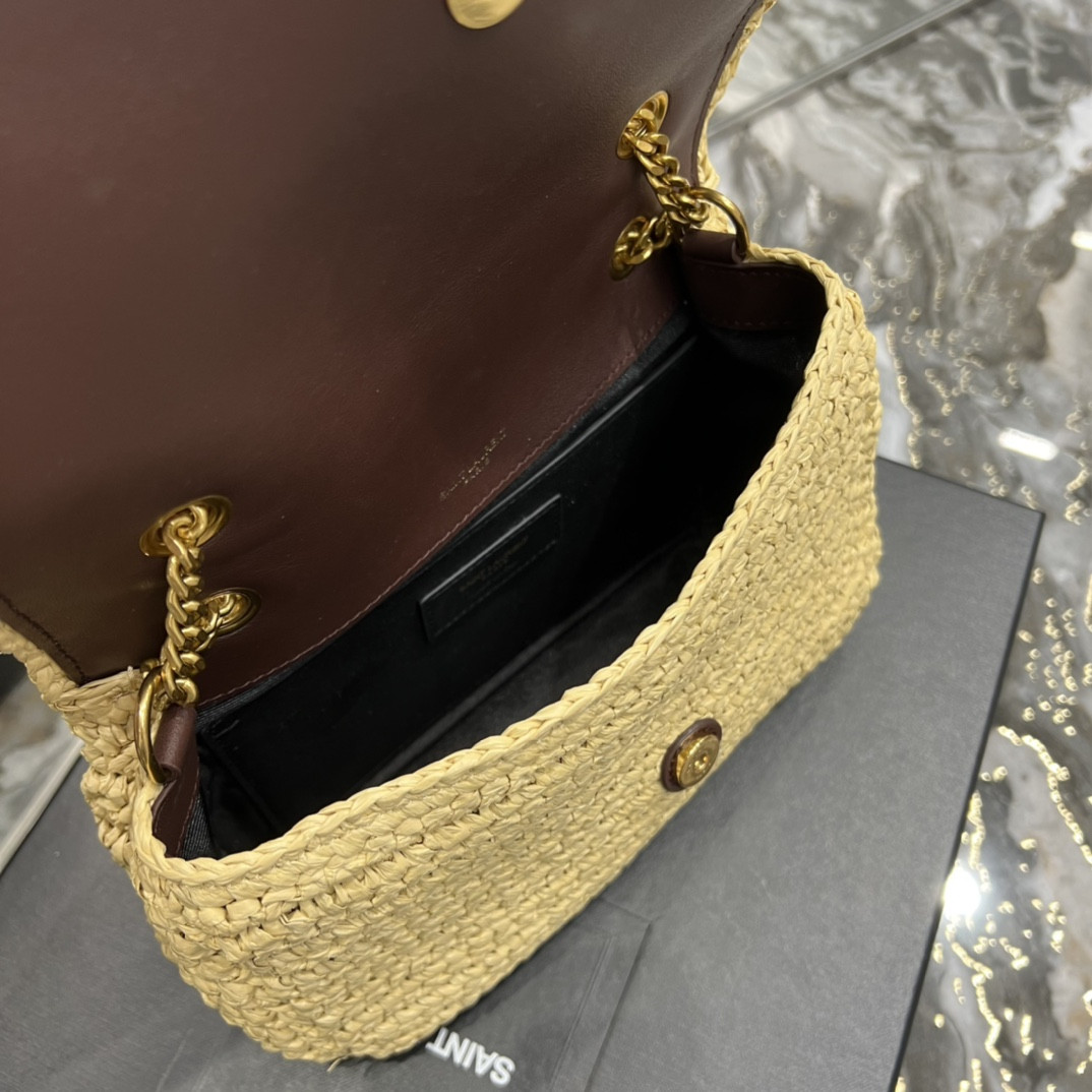 Y*L NIKI CHAIN BAG IN RAFFIA AND LEATHER BEIGE 22×16.5×12 CM