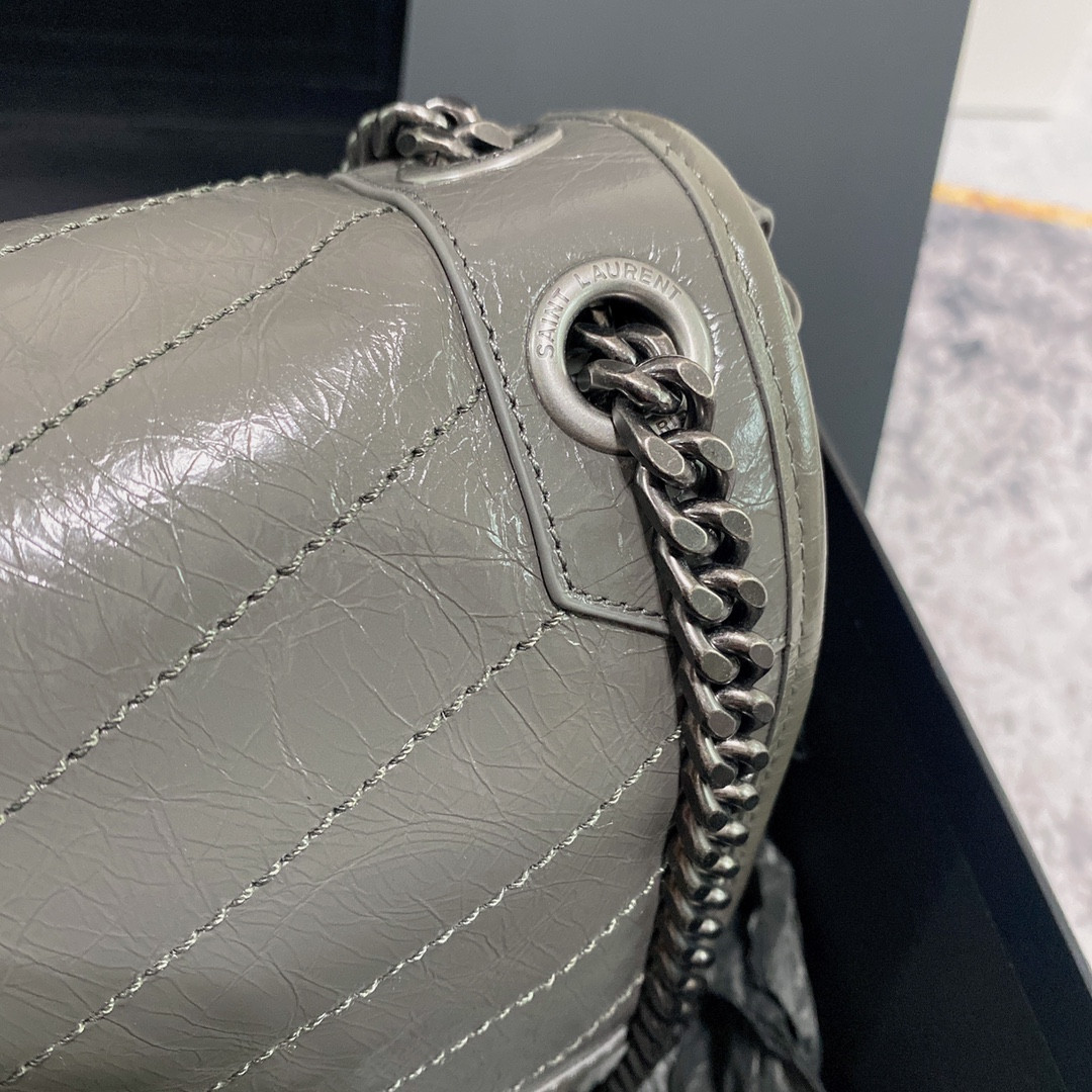 Y*L NIKI MEDIUM IN VINTAGE LEATHER STORM 11 X 7.8 X 3.3 INCHES