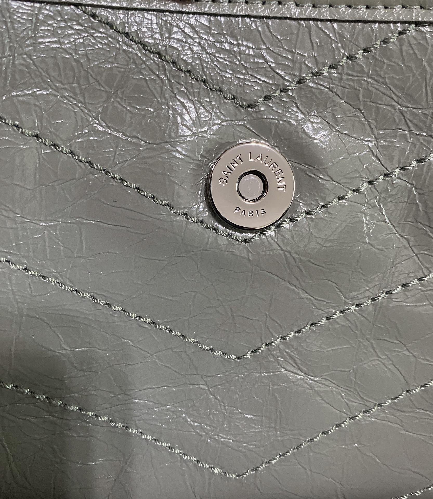 Y*L NIKI MEDIUM IN VINTAGE LEATHER STORM 11 X 7.8 X 3.3 INCHES