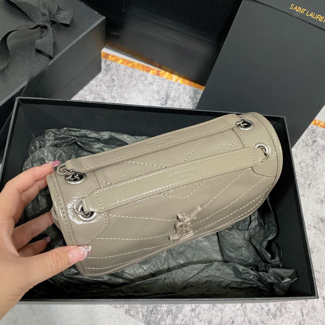 Y*L NIKI BABY IN VINTAGE LEATHER LIGHT GRAY 8.2 X 6 X 2.9 INCHES