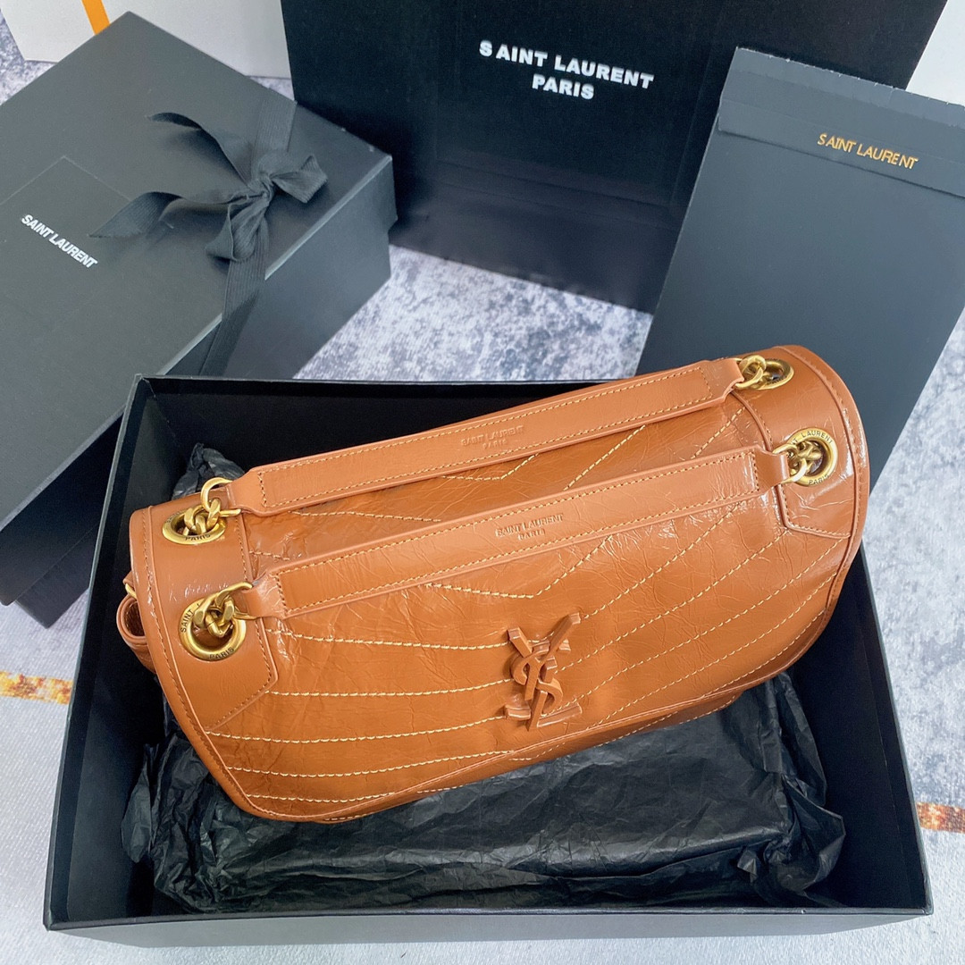 Y*L NIKI MEDIUM IN VINTAGE LEATHER LIGHT CARAMEL 11 X 7.8 X 3.3 INCHES