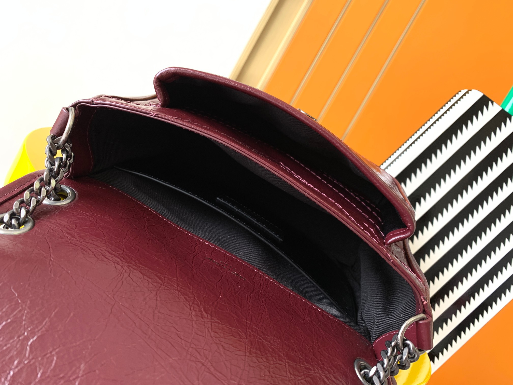 Y*L NIKI BABY IN VINTAGE LEATHER Claret 8.2 X 6 X 2.9 INCHES