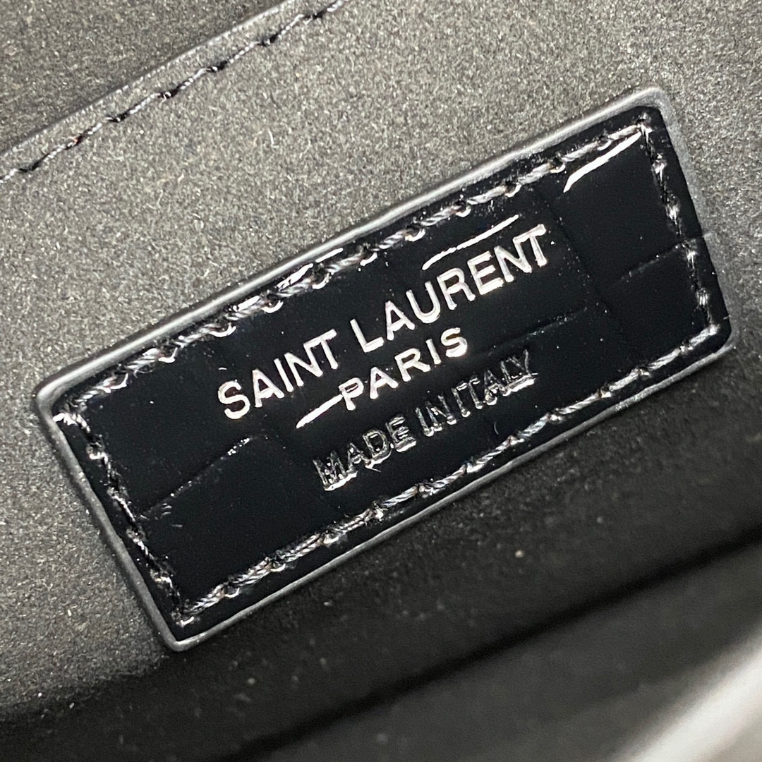 Y*L SUNSET MEDIUM IN CROCODILE-EMBOSSED LEATHER NOIR 8 X 6.2 X 2.5 INCHES