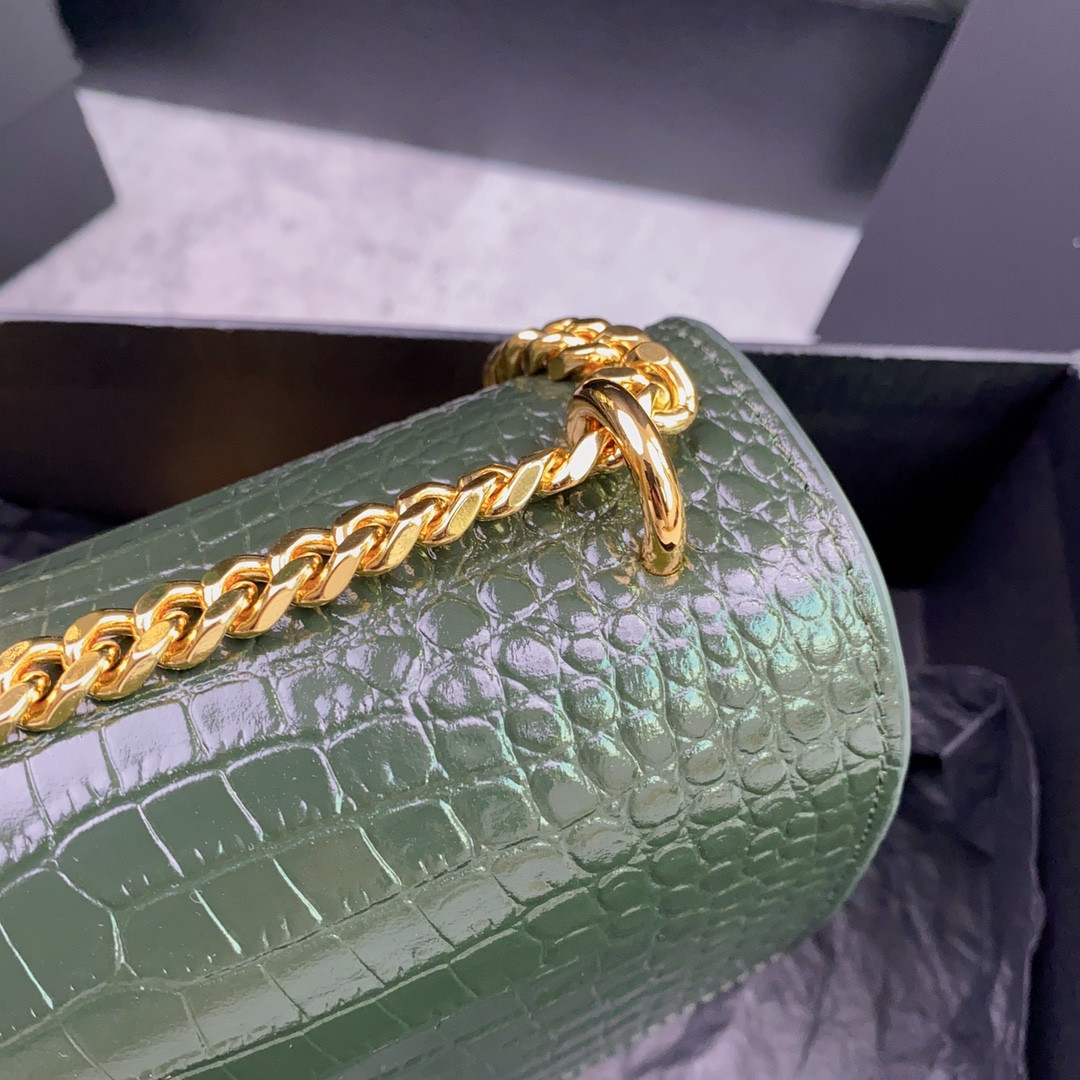 Y*L SUNSET MEDIUM IN CROCODILE-EMBOSSED LEATHER MINT 8 X 6.2 X 2.5 INCHES