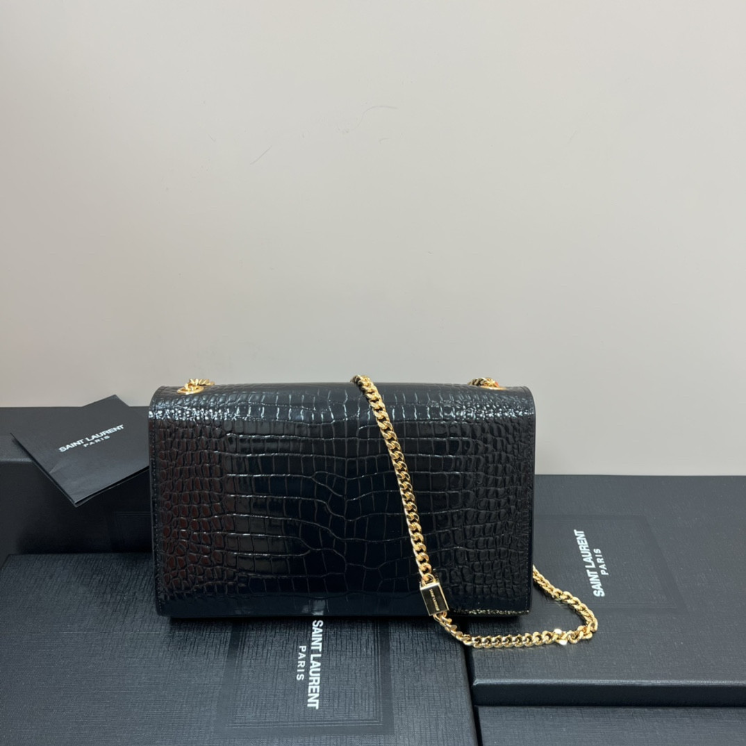 Y*L KATE MEDIUM IN CROCODILE-EMBOSSED LEATHER BLACK 9.4 X 5.7 X 2.1 INCHES