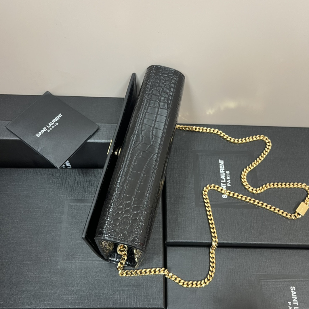 Y*L KATE MEDIUM IN CROCODILE-EMBOSSED LEATHER BLACK 9.4 X 5.7 X 2.1 INCHES