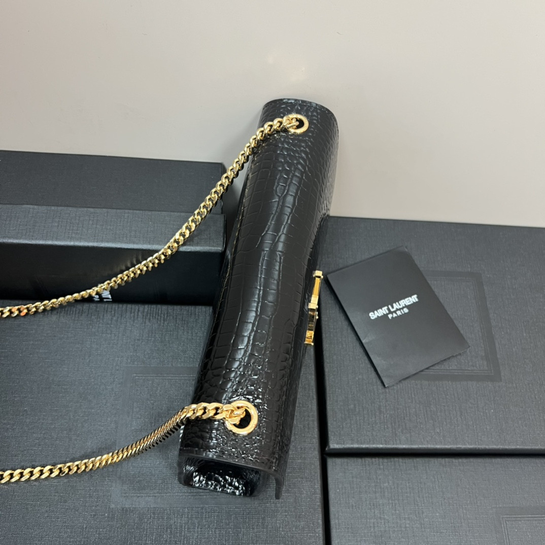 Y*L KATE MEDIUM IN CROCODILE-EMBOSSED LEATHER BLACK 9.4 X 5.7 X 2.1 INCHES