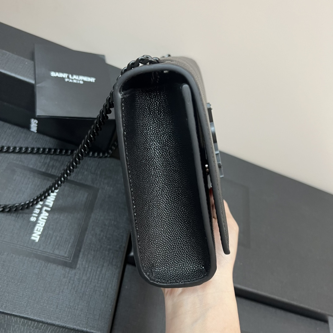 Y*L KATE MEDIUM IN GRAIN DE POUDRE EMBOSSED LEATHER ALL BLACK 9.4 X 5.7 X 2.1 INCHES