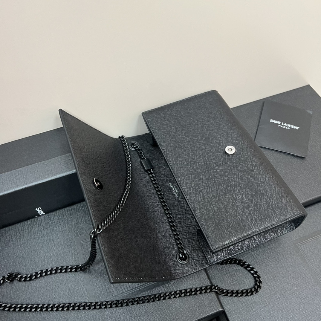 Y*L KATE MEDIUM IN GRAIN DE POUDRE EMBOSSED LEATHER ALL BLACK 9.4 X 5.7 X 2.1 INCHES