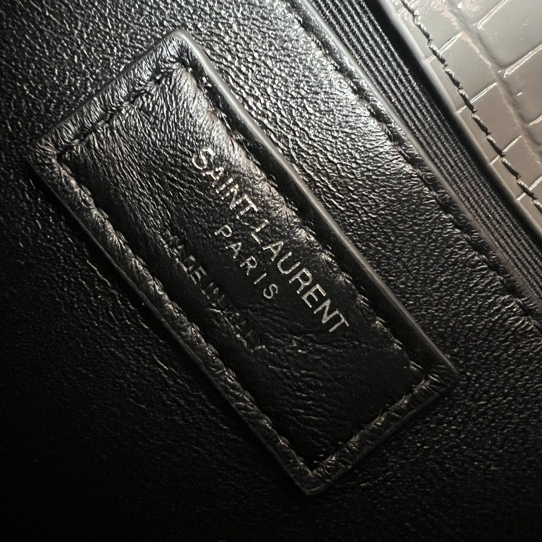 Y*L KATE MEDIUM TASSEL IN CROCODILE-EMBOSSED LEATHER GRAY 9.4 X 5.7 X 2.1 INCHES