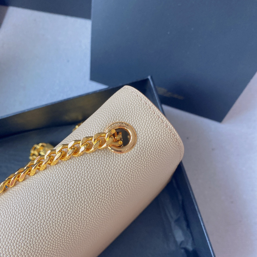 Y*L KATE MEDIUM IN GRAIN DE POUDRE EMBOSSED LEATHER DARK BEIGE 9.4 X 5.7 X 2.1 INCHES