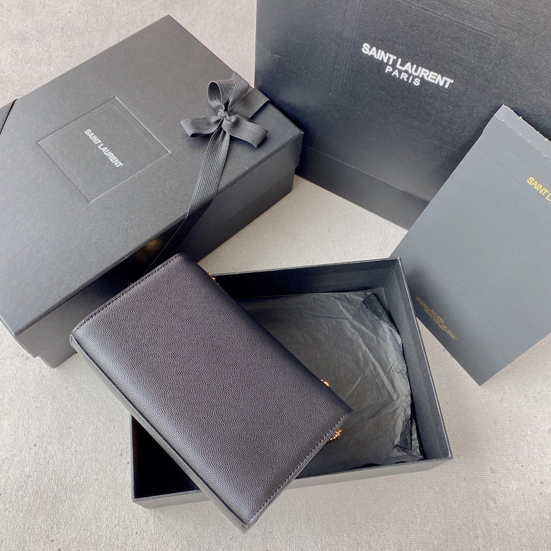 Y*L KATE SMALL IN GRAIN DE POUDRE EMBOSSED LEATHER NAVY GOLD 7.8 X 4.9 X 1.9 INCHES