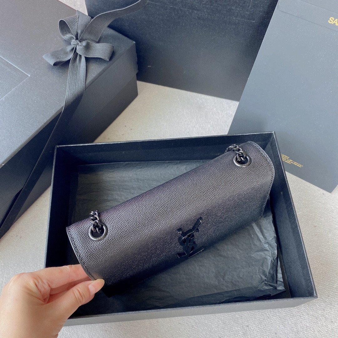 Y*L KATE SMALL IN GRAIN DE POUDRE EMBOSSED LEATHER NAVY 7.8 X 4.9 X 1.9 INCHES