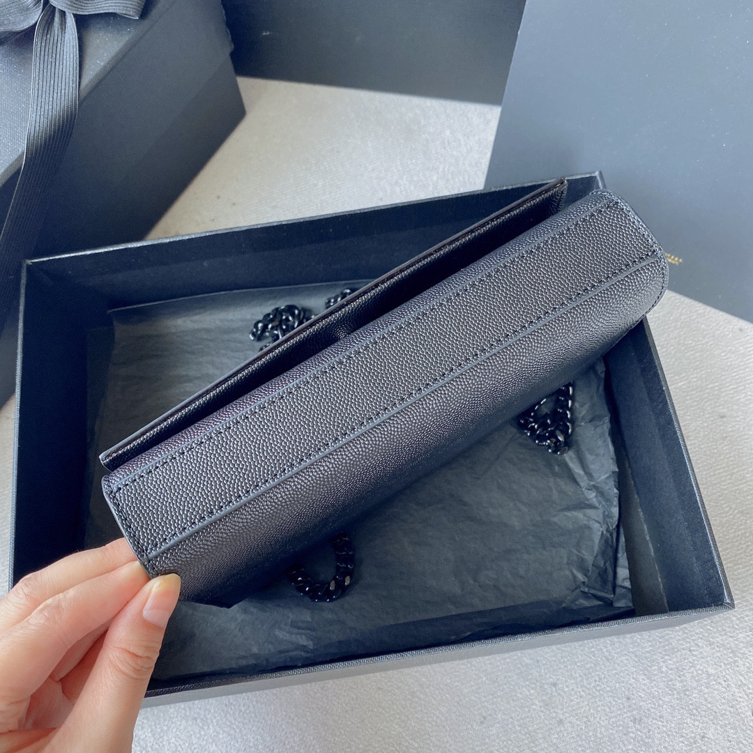 Y*L KATE SMALL IN GRAIN DE POUDRE EMBOSSED LEATHER NAVY 7.8 X 4.9 X 1.9 INCHES