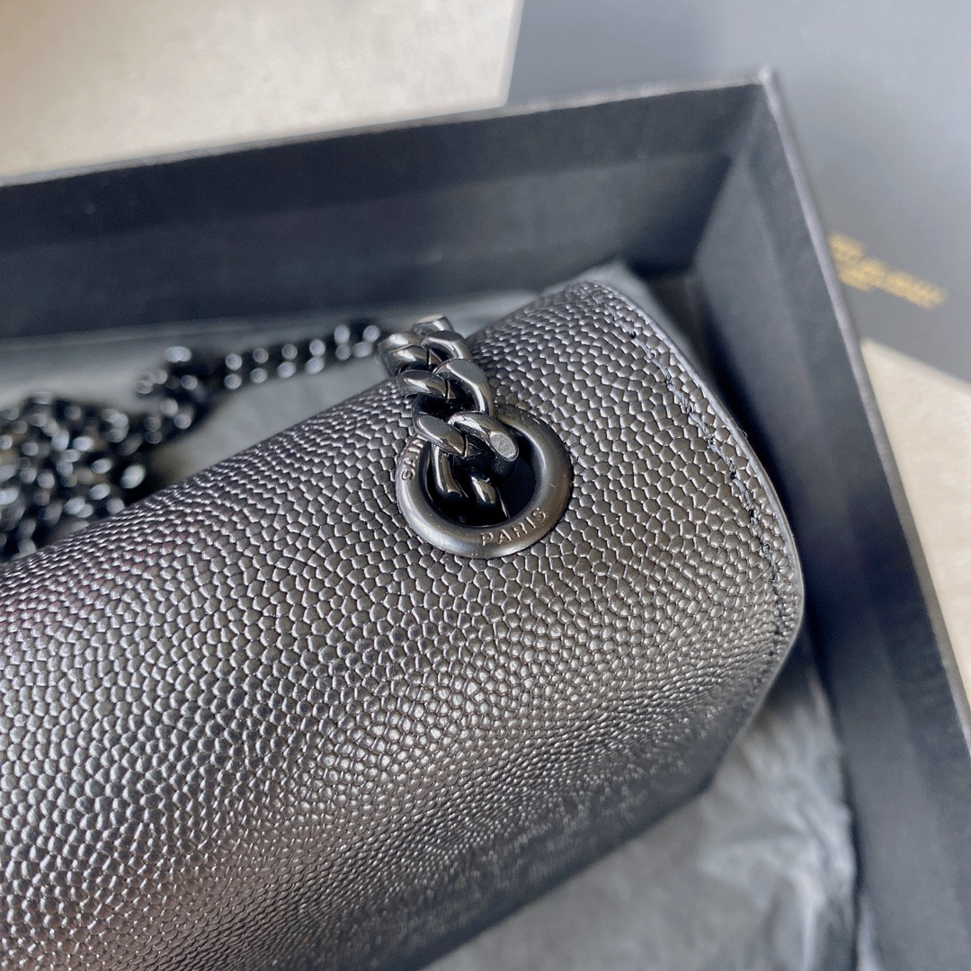 Y*L KATE SMALL IN GRAIN DE POUDRE EMBOSSED LEATHER NAVY 7.8 X 4.9 X 1.9 INCHES