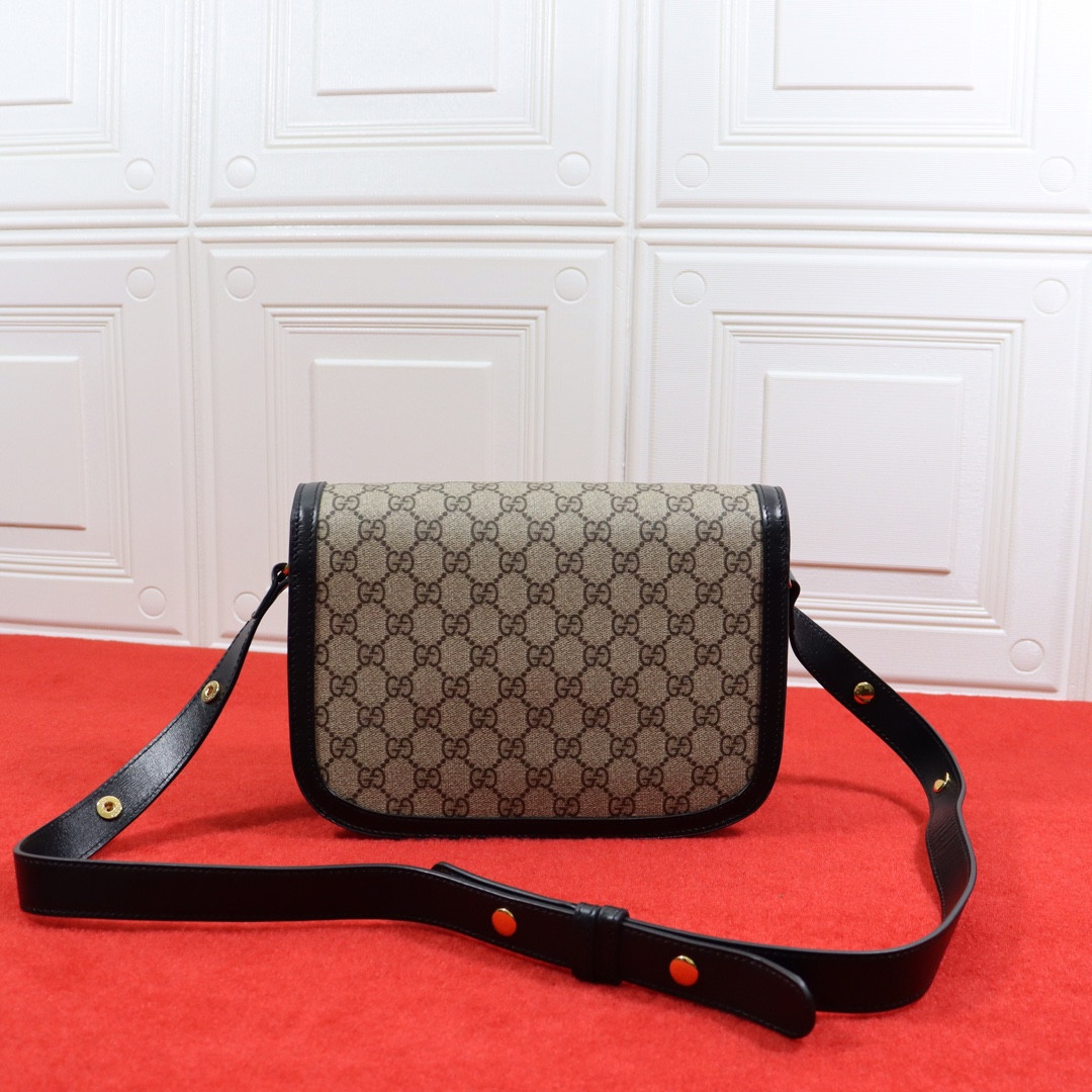 G*u*i HORSEBIT 1955 SHOULDER BAG Beige Black 9.8"W x 7"H x 3.1"D