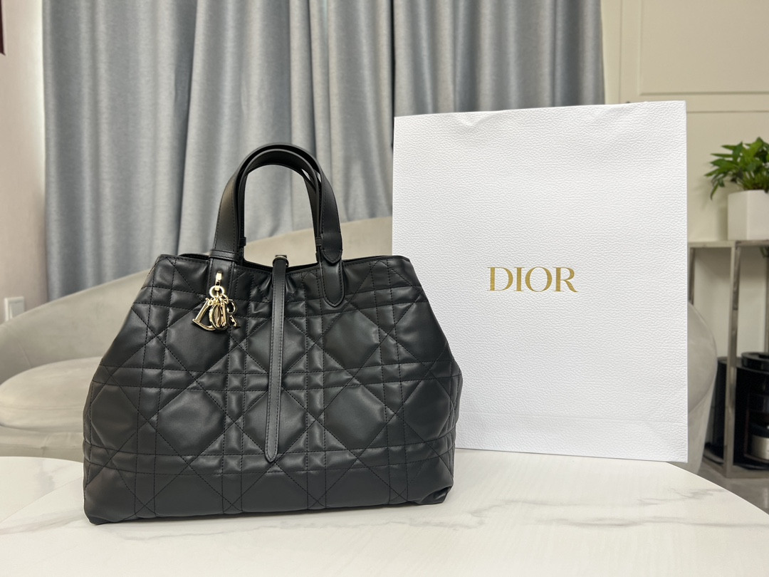 Large D*0r Toujours Bag Black Macrocannage Calfskin 14.5 x 10.5 x 8.5 inches