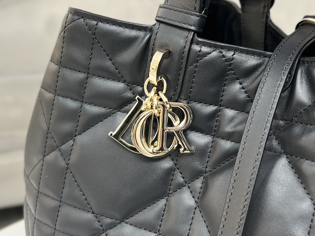 Large D*0r Toujours Bag Black Macrocannage Calfskin 14.5 x 10.5 x 8.5 inches