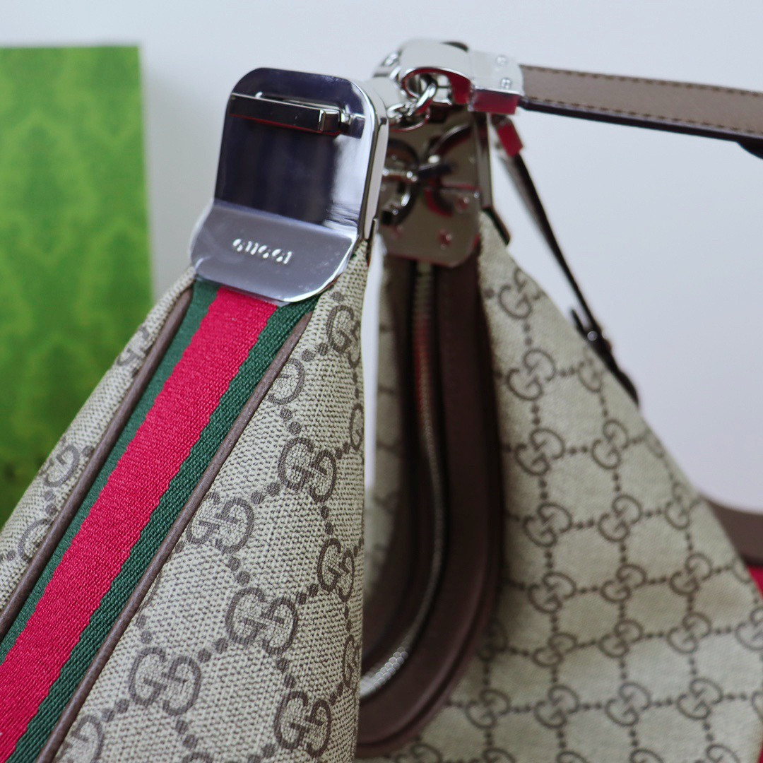 G*u*i ATTACHE MEDIUM SHOULDER BAG Beige and blue 13.8″W x 12.6″H x 2.4″D