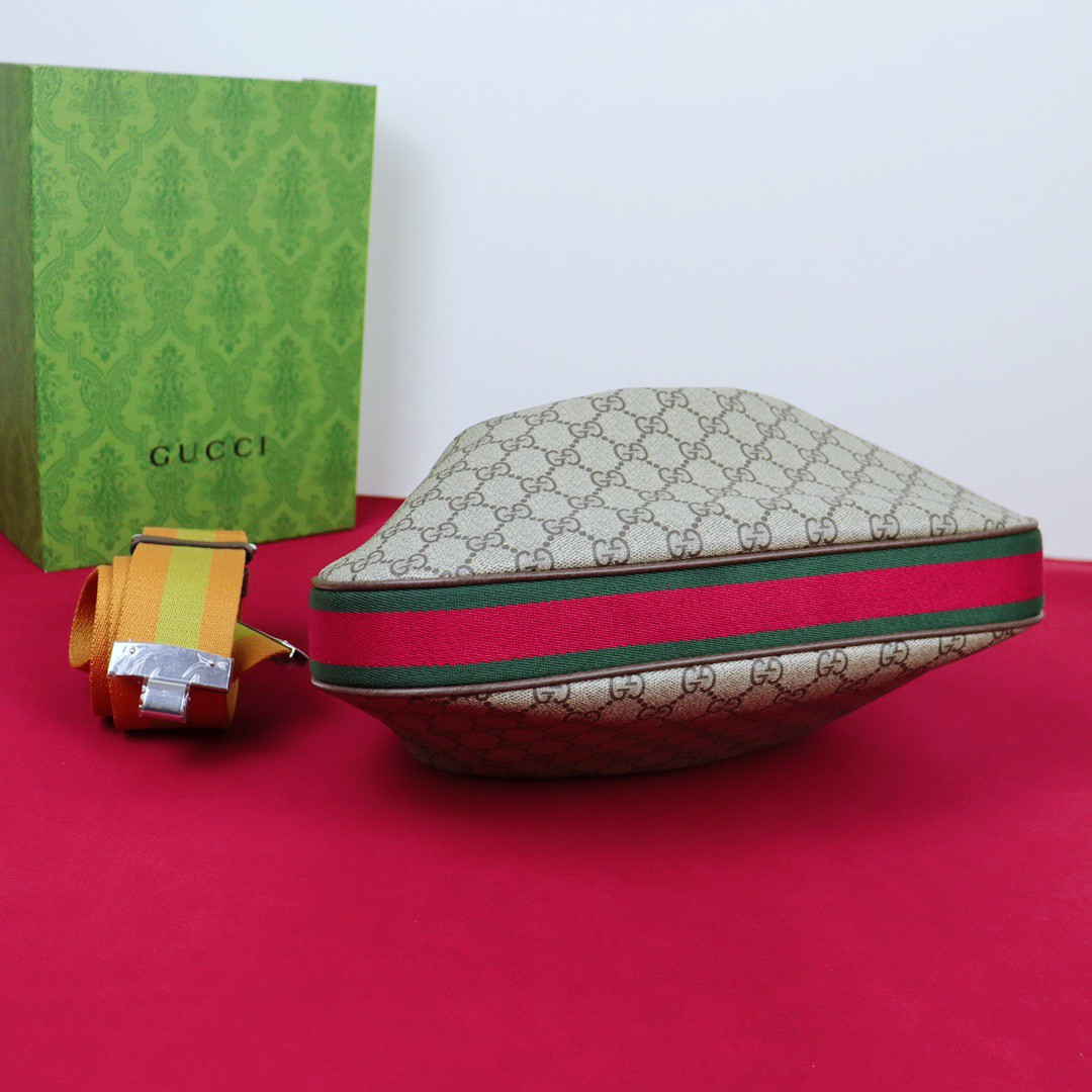 G*u*i ATTACHE MEDIUM SHOULDER BAG Beige and blue 13.8″W x 12.6″H x 2.4″D