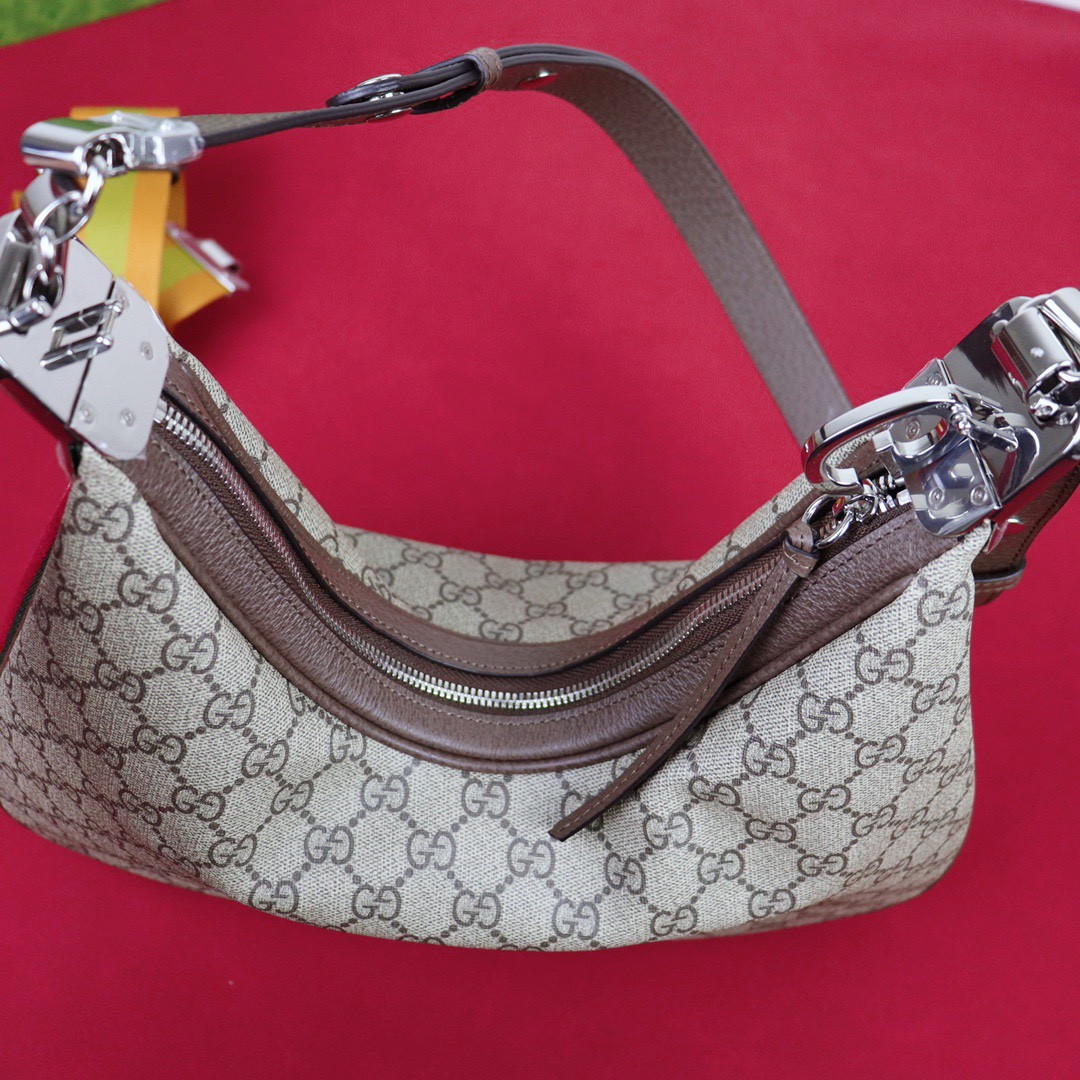 G*u*i ATTACHE MEDIUM SHOULDER BAG Beige and blue 13.8″W x 12.6″H x 2.4″D