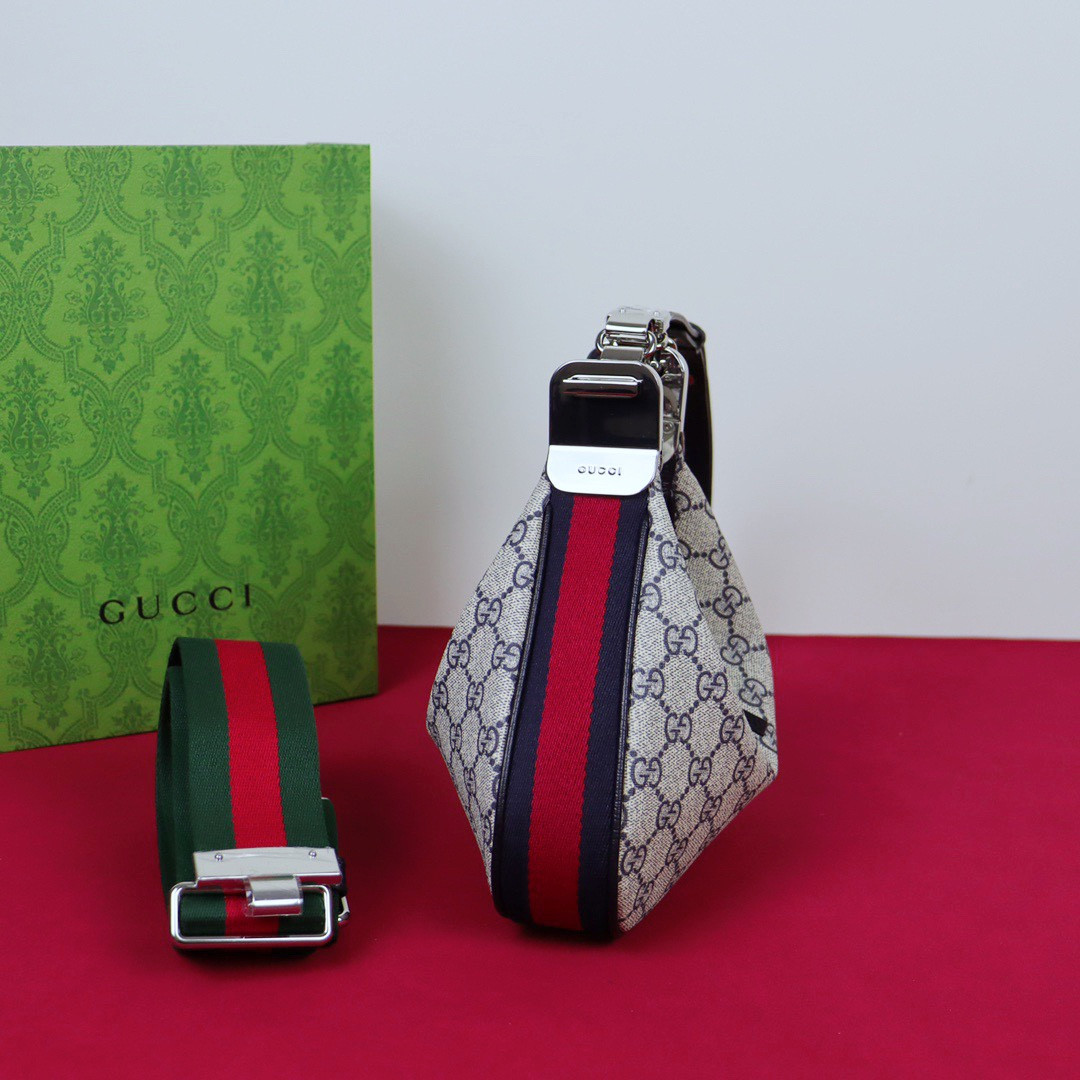 G*u*i ATTACHE SMALL SHOULDER BAG Beige and gray 9"W x 8.7"H x 2"D